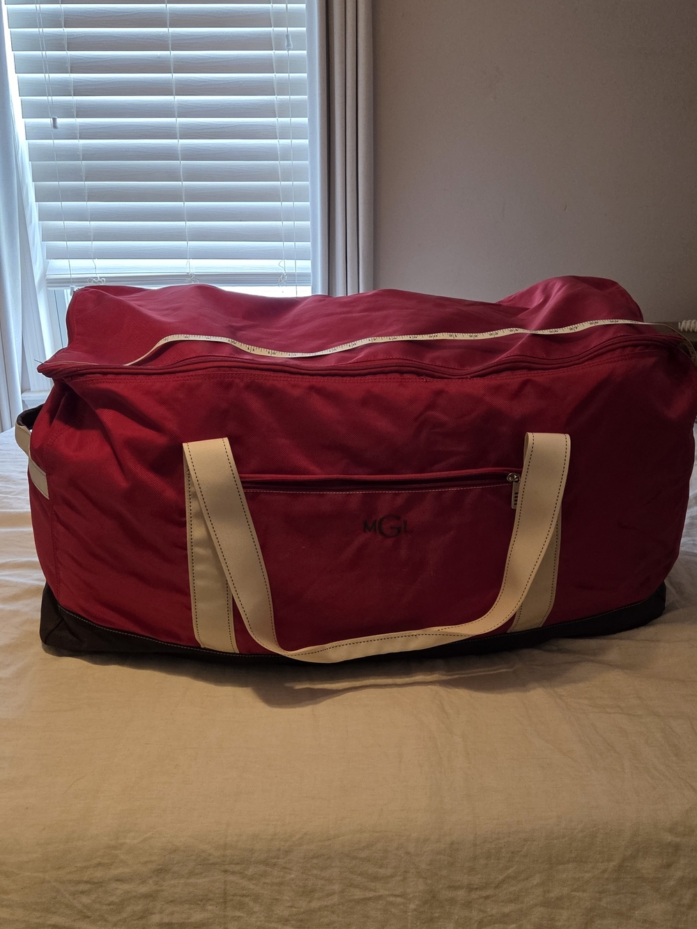 Monogram Red Canvas Duffel Bag with White Handles